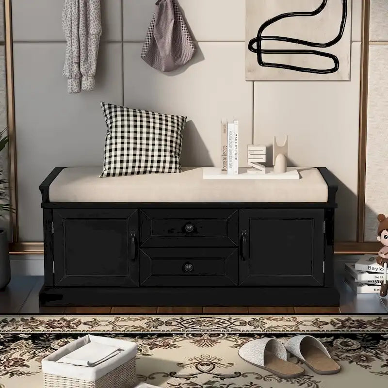 Banc à chaussures avec coussin amovible pour salon