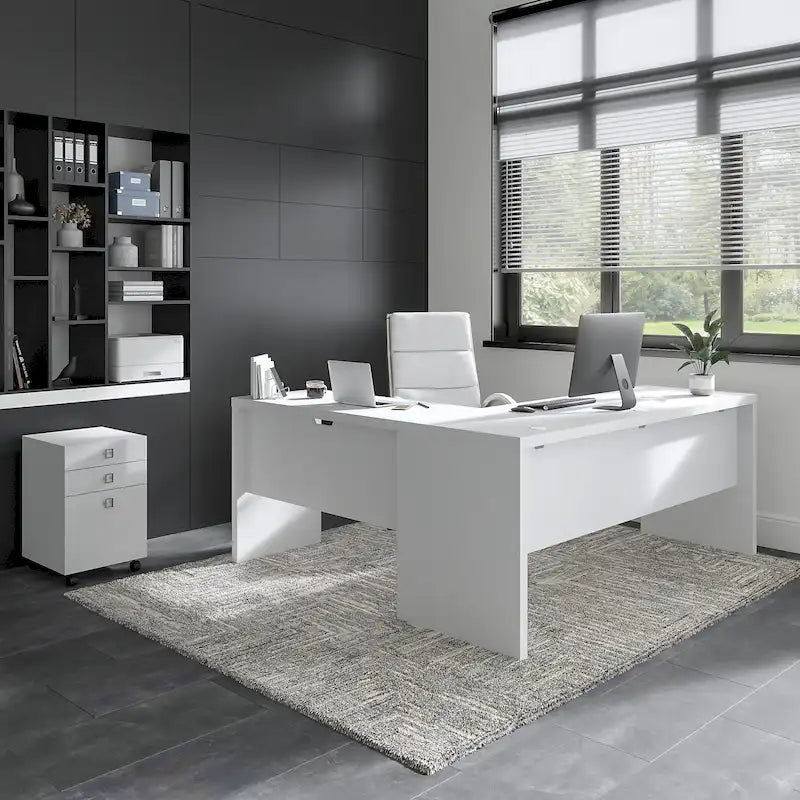 Bureau d'ordinateur en L avec tiroirs