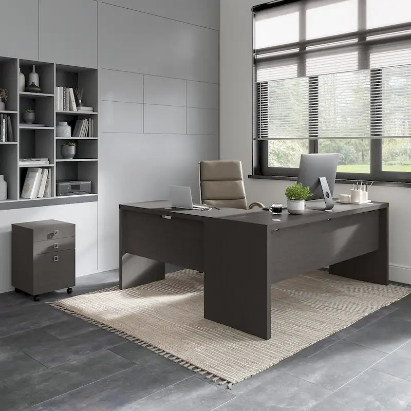 Bureau d'ordinateur en L avec tiroirs