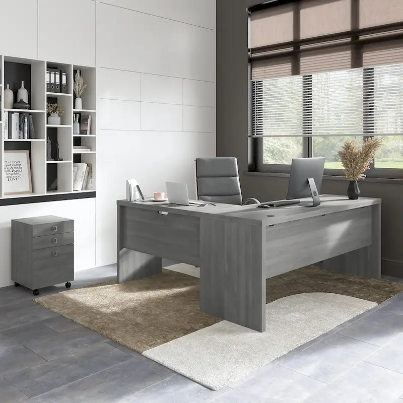 Bureau d'ordinateur en L avec tiroirs