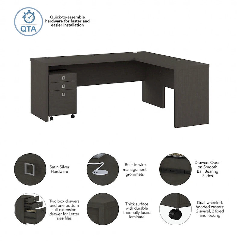Bureau d'ordinateur en L avec tiroirs