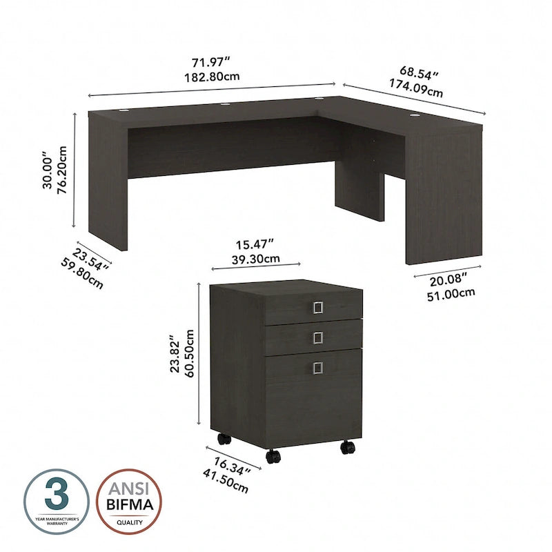 Bureau d'ordinateur en L avec tiroirs