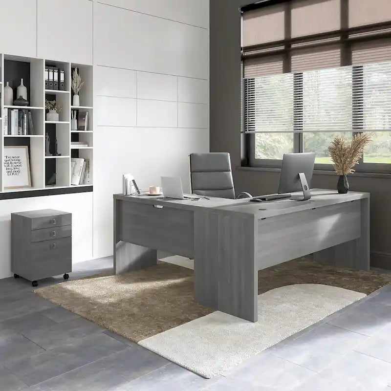 Bureau d'ordinateur en L avec tiroirs