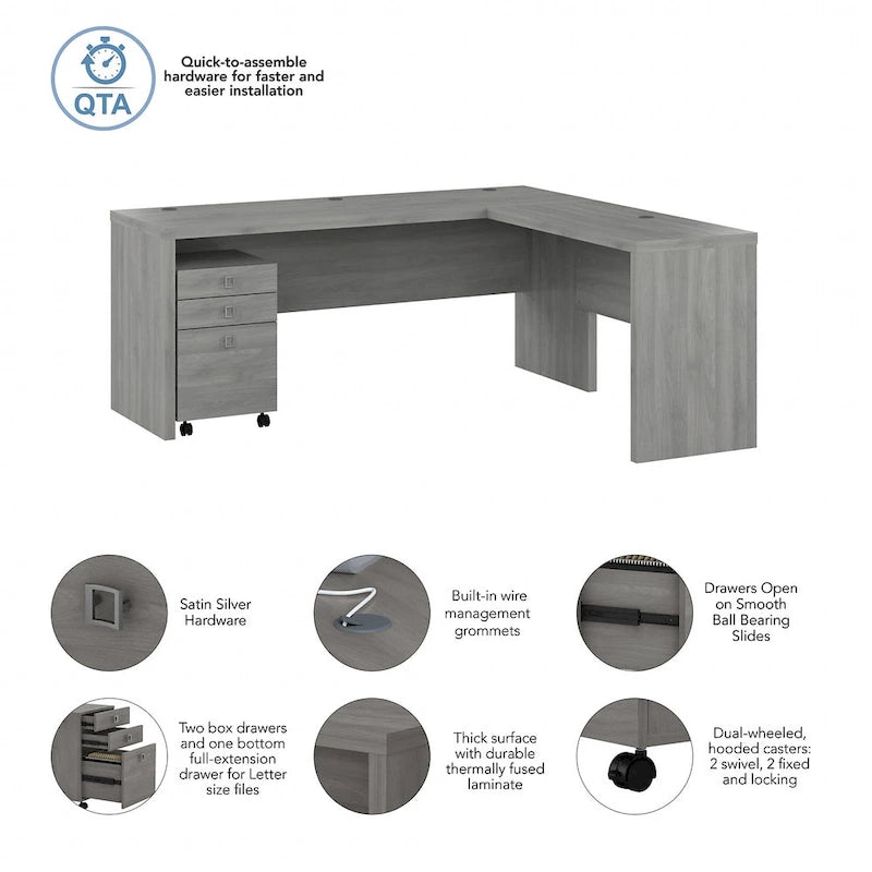 Bureau d'ordinateur en L avec tiroirs