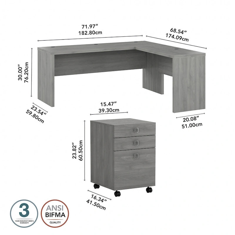 Bureau d'ordinateur en L avec tiroirs