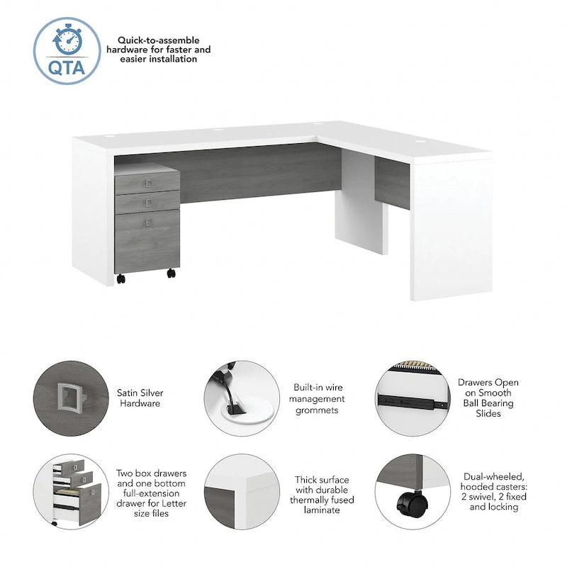 Bureau d'ordinateur en L avec tiroirs