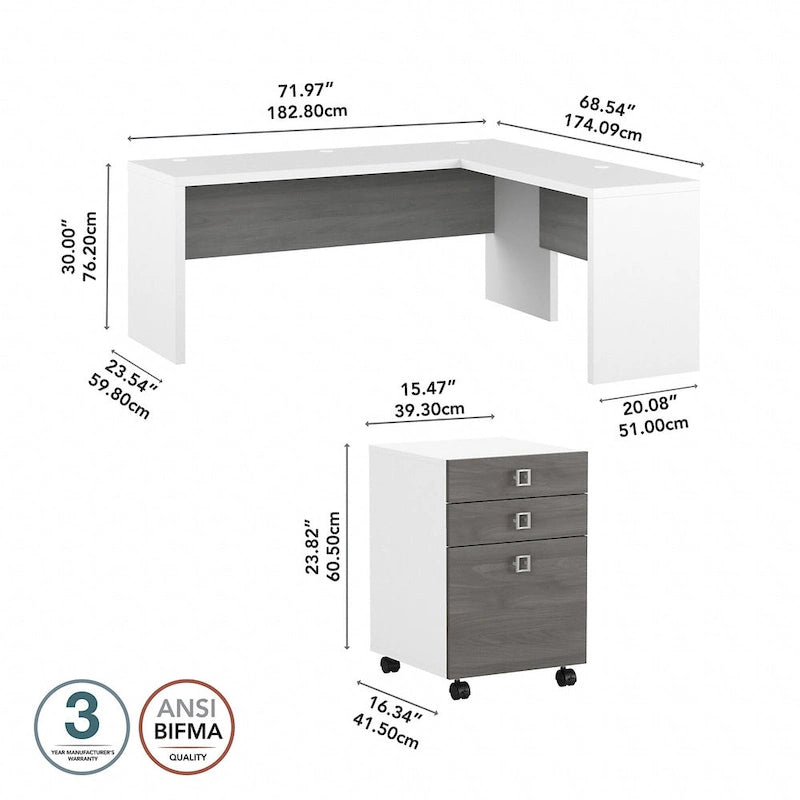 Bureau d'ordinateur en L avec tiroirs