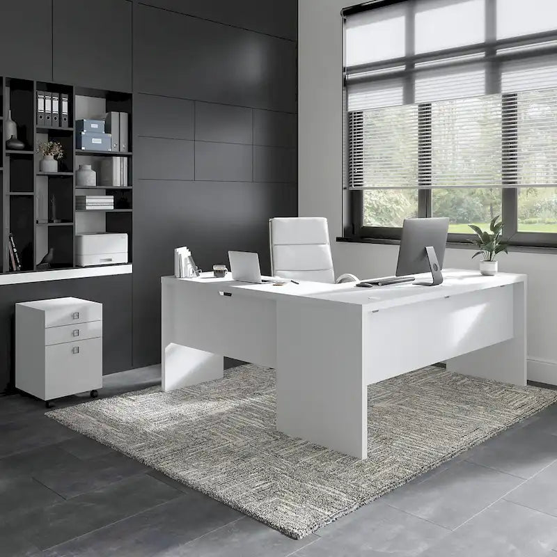 Bureau d'ordinateur en L avec tiroirs