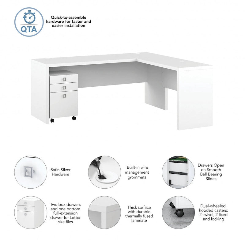 Bureau d'ordinateur en L avec tiroirs