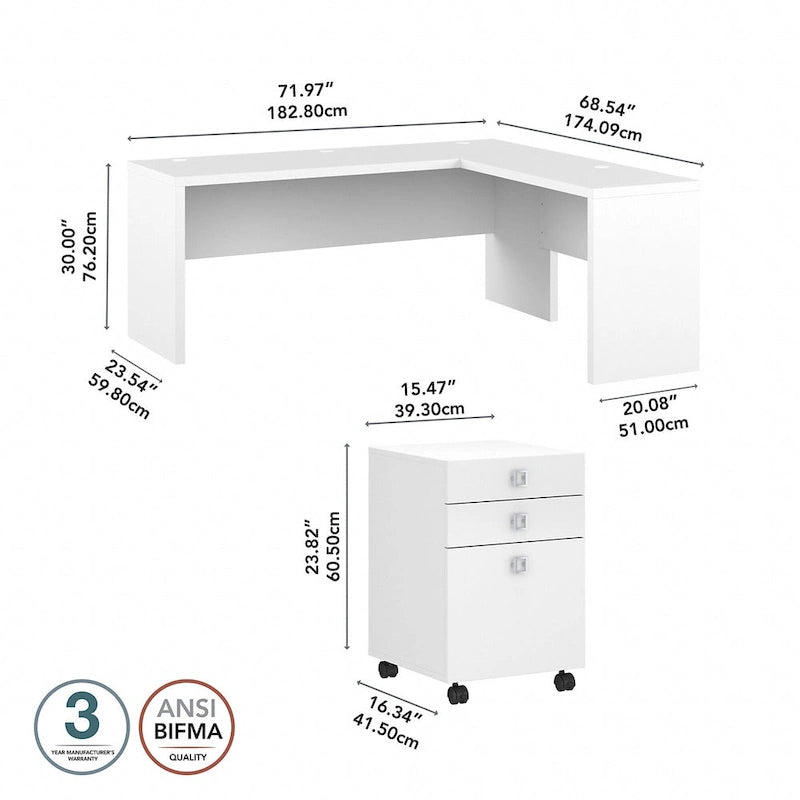 Bureau d'ordinateur en L avec tiroirs