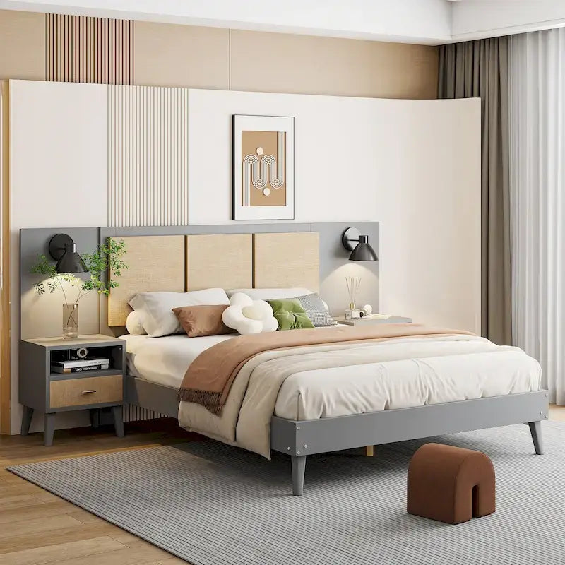 Lit plateforme en bois massif Queen size