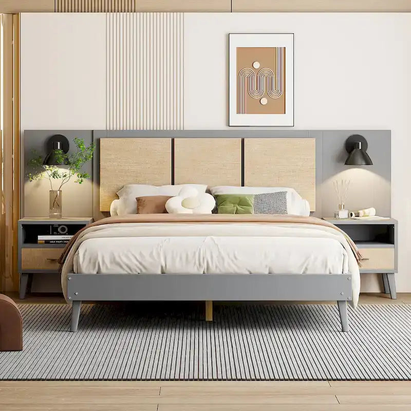 Lit plateforme en bois massif Queen size