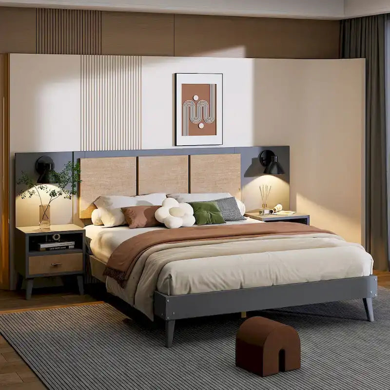 Lit plateforme en bois massif Queen size