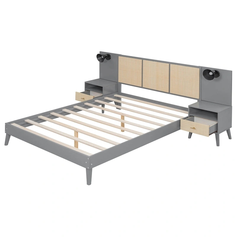Lit plateforme en bois massif Queen size