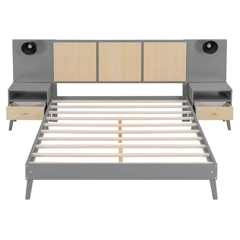 Lit plateforme en bois massif Queen size