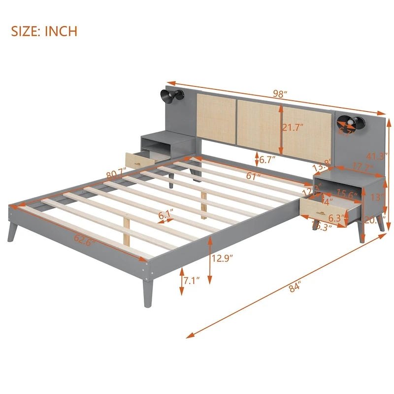 Lit plateforme en bois massif Queen size