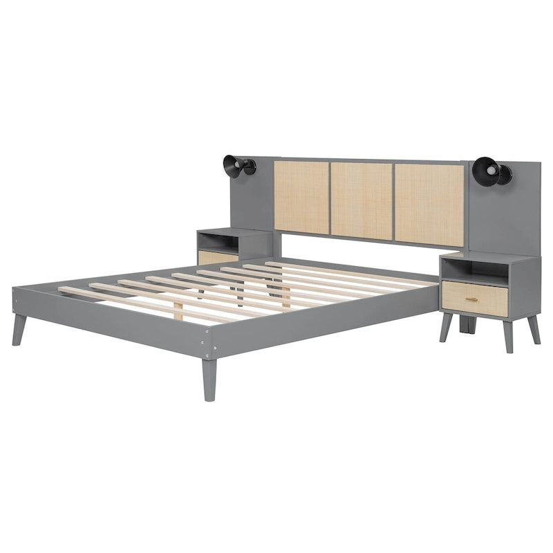 Lit plateforme en bois massif Queen size