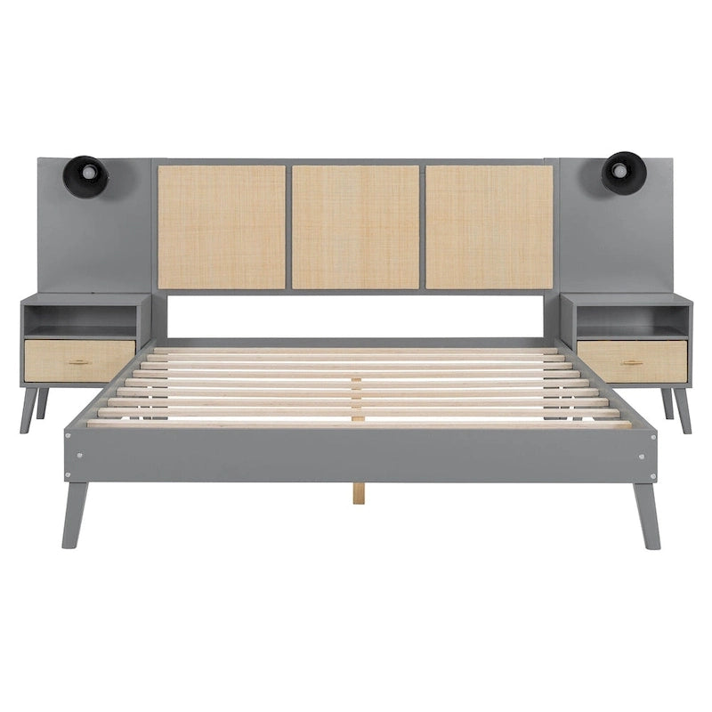 Lit plateforme en bois massif Queen size