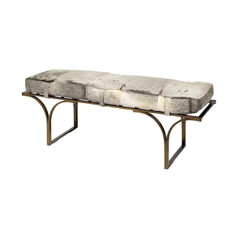 Banc d'appoint en cuir marron avec base en métal noir, 55L x 16W