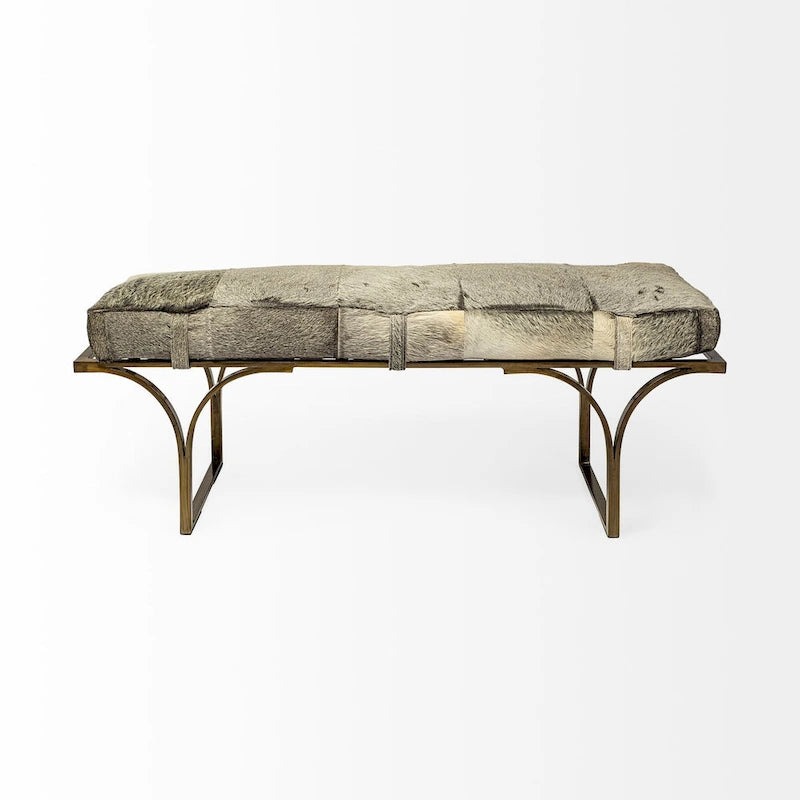 Banc d'appoint en cuir marron avec base en métal noir, 55L x 16W
