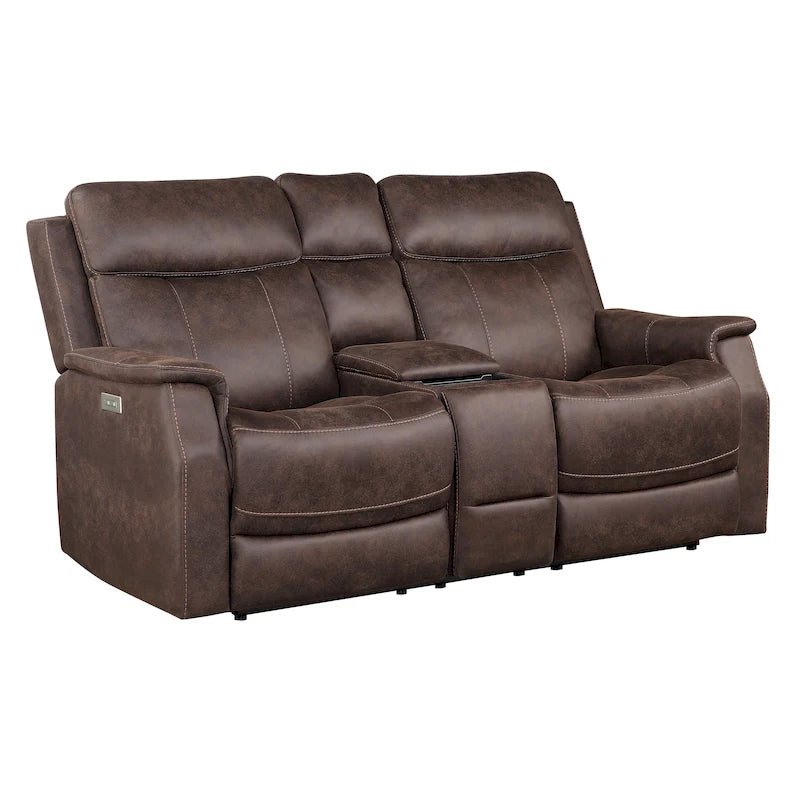 Canapé double inclinable électrique en similicuir avec console