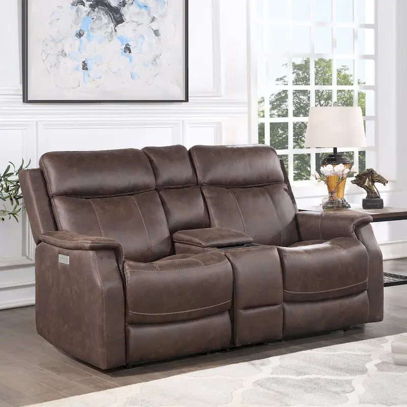 Canapé double inclinable électrique en similicuir avec console