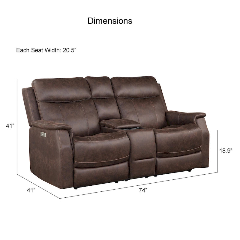 Canapé double inclinable électrique en similicuir avec console