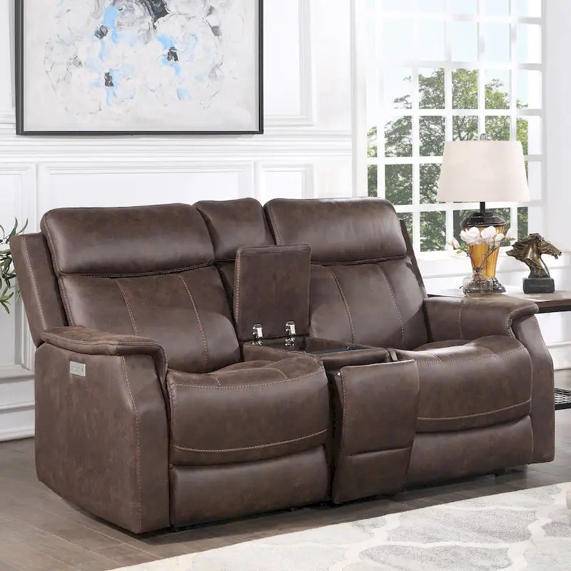 Canapé double inclinable électrique en similicuir avec console
