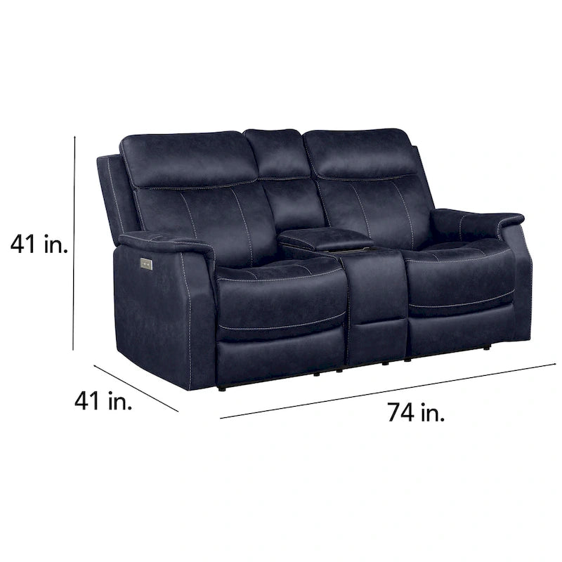 Canapé double inclinable électrique en similicuir avec console