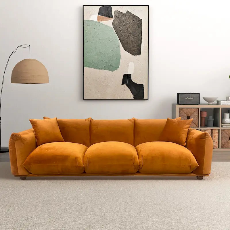 Canapé de luxe Mid-Century Moderne en bouclette/velours