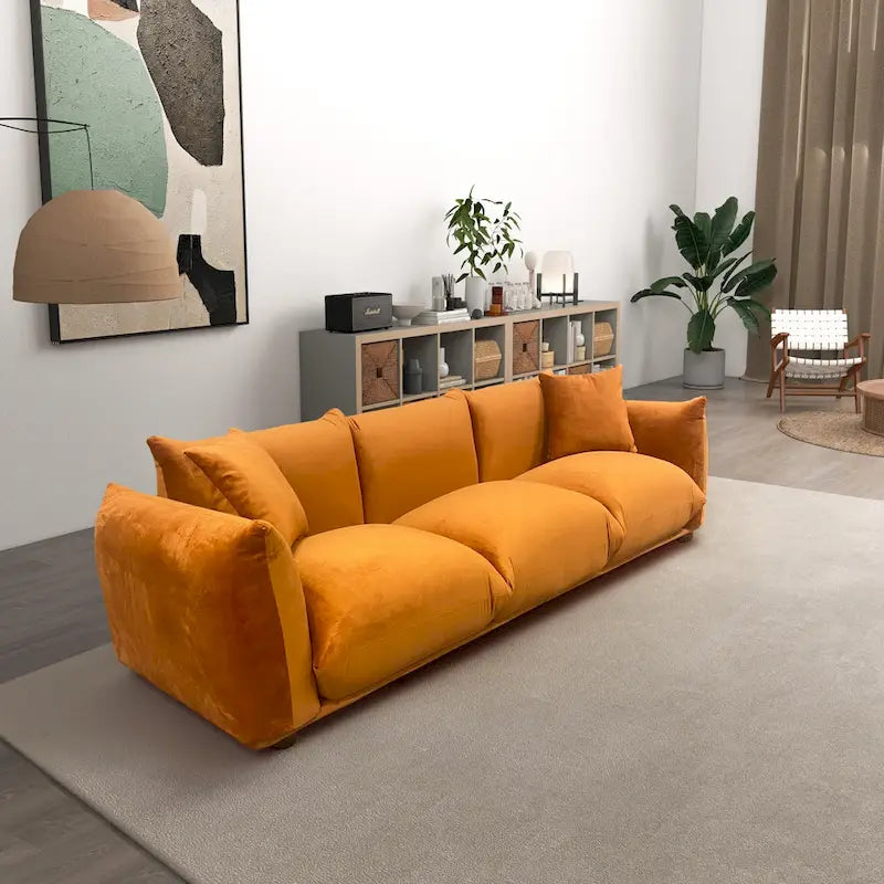 Canapé de luxe Mid-Century Moderne en bouclette/velours