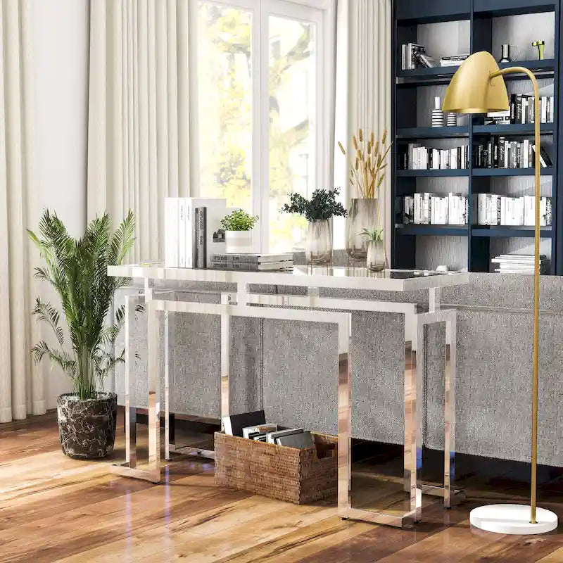 Table de canapé moderne à plateau en verre de 52 pouces
