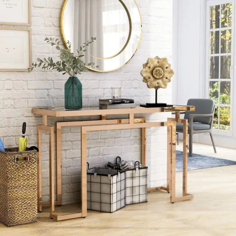 Table de canapé moderne à plateau en verre de 52 pouces