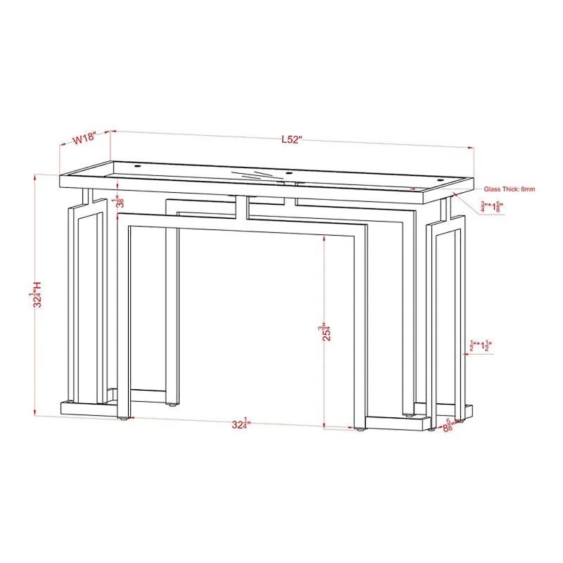 Table de canapé moderne à plateau en verre de 52 pouces