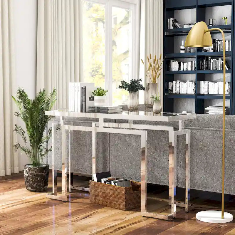 Table de canapé moderne à plateau en verre de 52 pouces