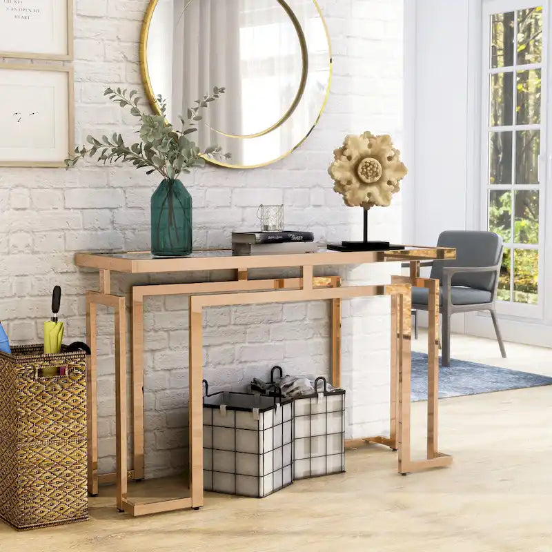 Table de canapé moderne à plateau en verre de 52 pouces