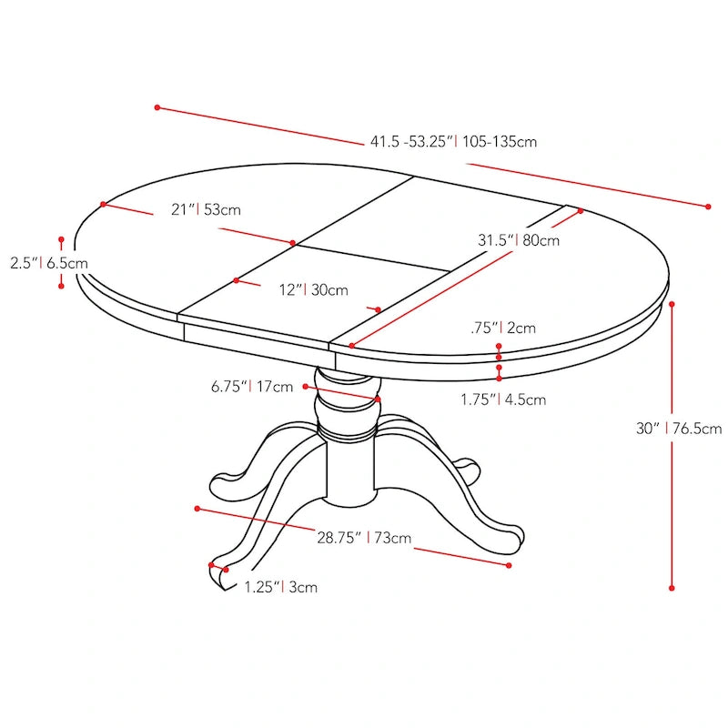 Table de salle à manger ovale à piédestal extensible