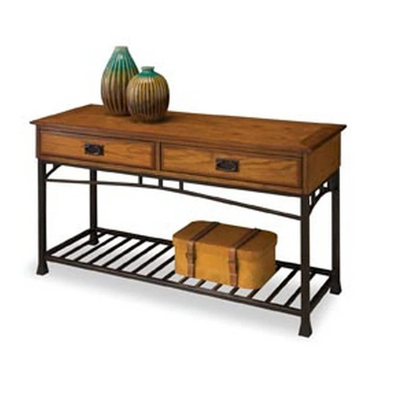Console de canapé en chêne vieilli de style artisan moderne