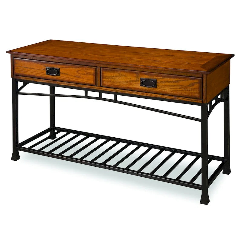 Console de canapé en chêne vieilli de style artisan moderne