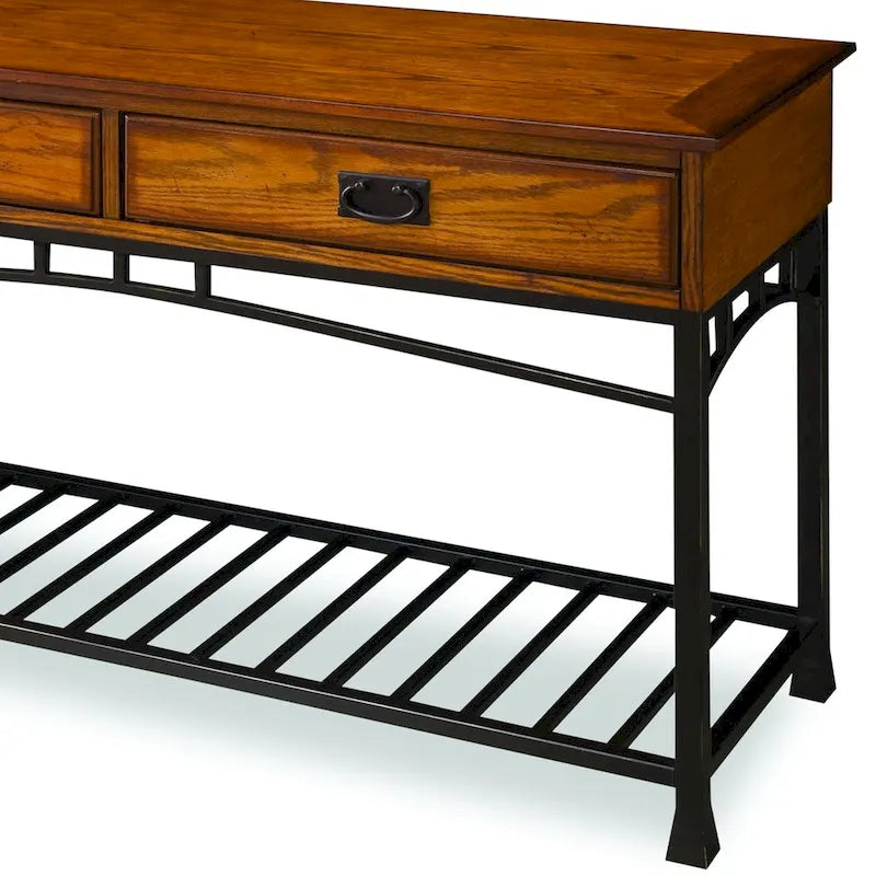 Console de canapé en chêne vieilli de style artisan moderne