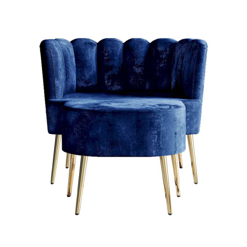 Fauteuil d'appoint rembourré en velours luxueux CraftPorch avec tabouret
