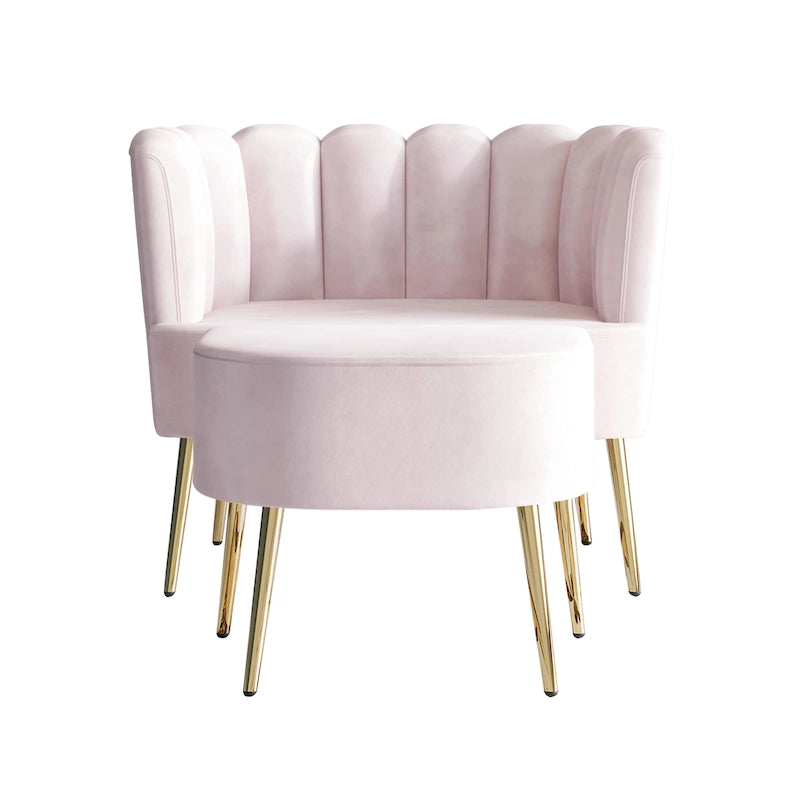 Fauteuil d'appoint rembourré en velours luxueux CraftPorch avec tabouret