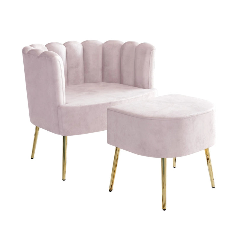 Fauteuil d'appoint rembourré en velours luxueux CraftPorch avec tabouret