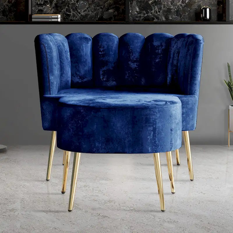 Fauteuil d'appoint rembourré en velours luxueux CraftPorch avec tabouret