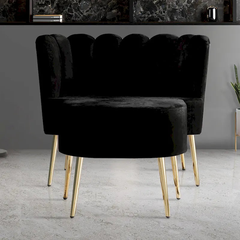 Fauteuil d'appoint rembourré en velours luxueux CraftPorch avec tabouret