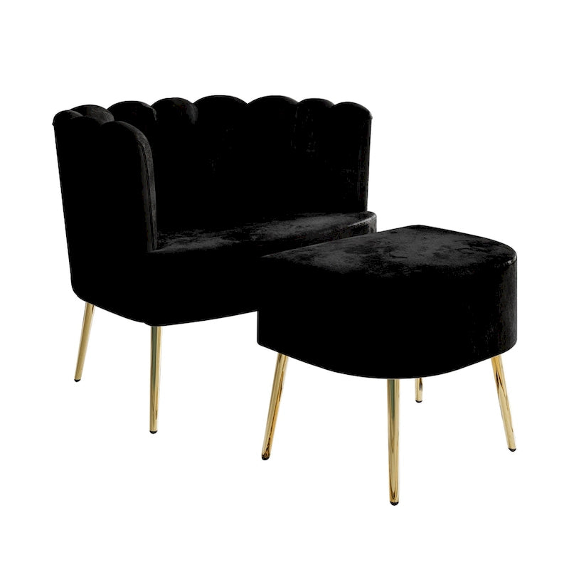 Fauteuil d'appoint rembourré en velours luxueux CraftPorch avec tabouret