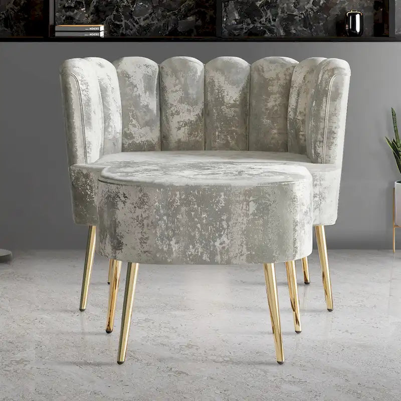 Fauteuil d'appoint rembourré en velours luxueux CraftPorch avec tabouret