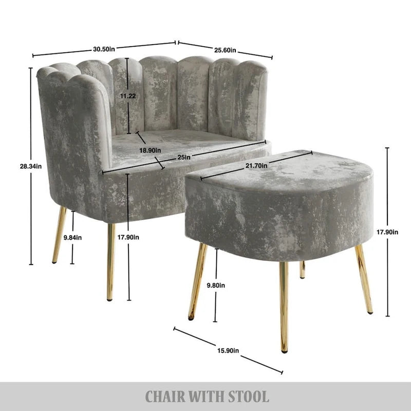 Fauteuil d'appoint rembourré en velours luxueux CraftPorch avec tabouret