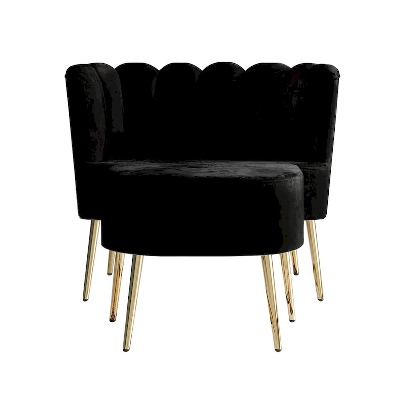 Fauteuil d'appoint rembourré en velours luxueux CraftPorch avec tabouret