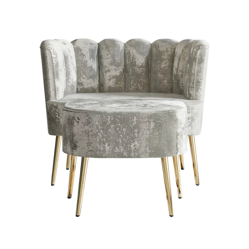 Fauteuil d'appoint rembourré en velours luxueux CraftPorch avec tabouret